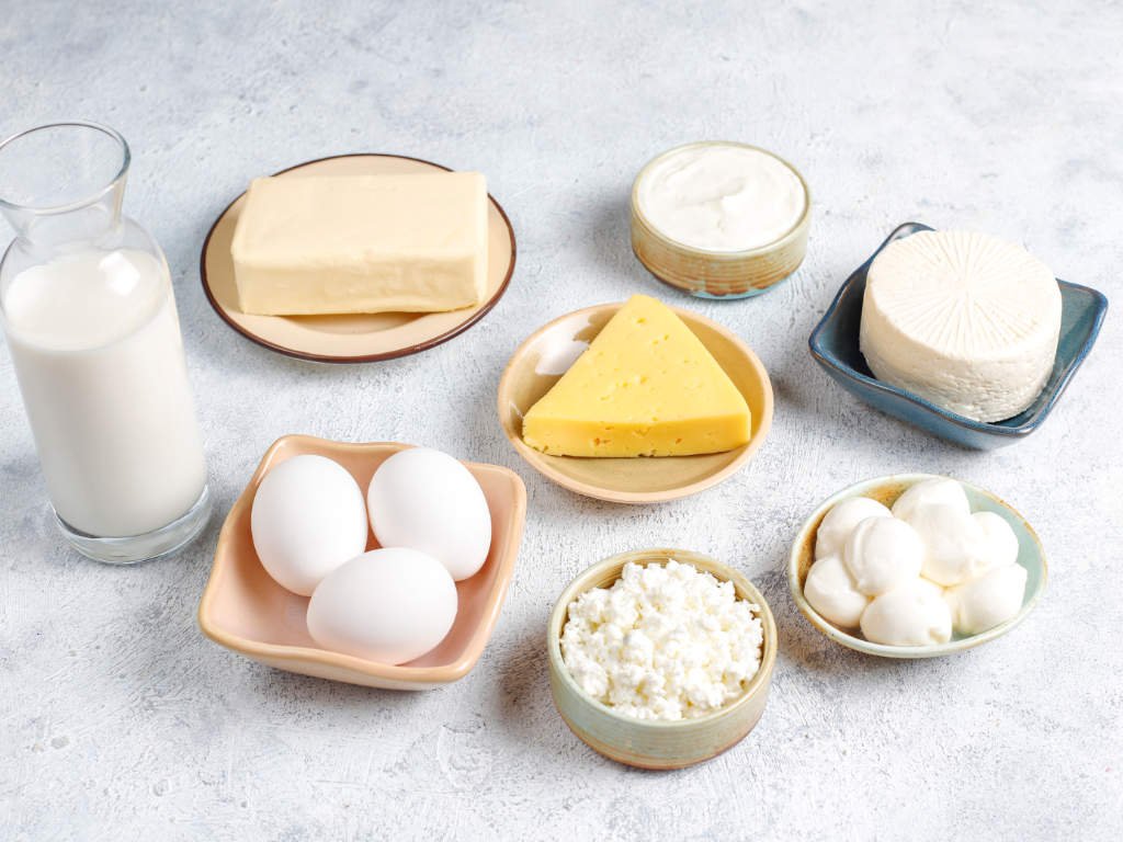 Natural Vitamin B12 food sources including milk, eggs, cheese, yogurt and dairy products rich in essential nutrients