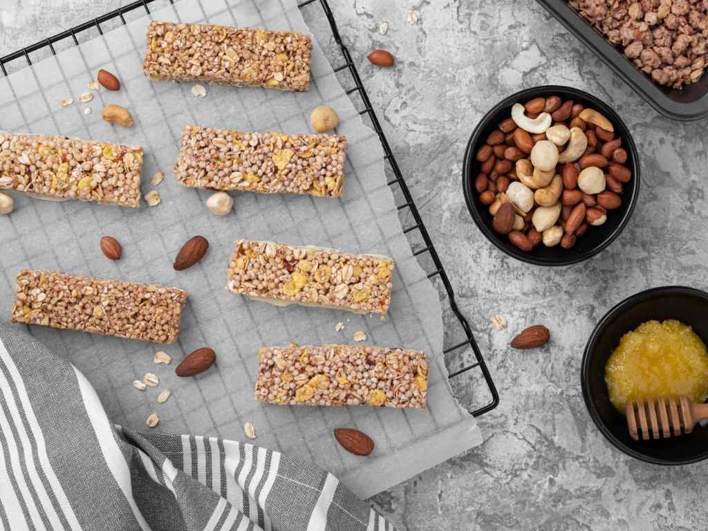 Homemade pea protein energy bars - nutritious plant-based protein snacks with nuts and seeds for sustained energy and muscle recovery